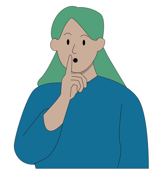 Eine Frau hält den Finger vor den Mund, um ein Geheimnis zu signalisieren