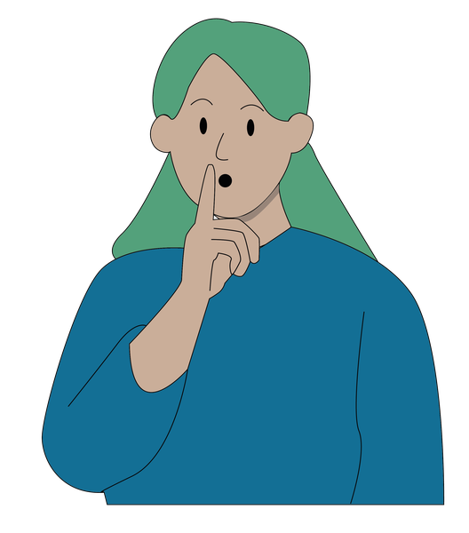 Eine Frau hält den Finger vor den Mund, um ein Geheimnis zu signalisieren