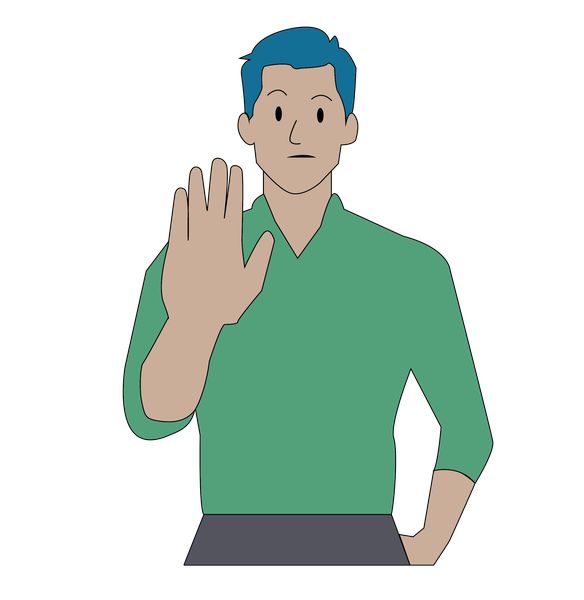 Mann hält Hand als Grenze vor seinen Körper