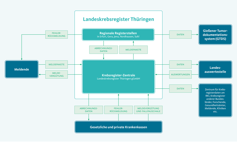 Übersicht über die Datenflüsse des Landeskrebsregisters Thüringen