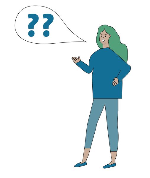 Frau mit Sprechblase, in der Fragezeichen sind