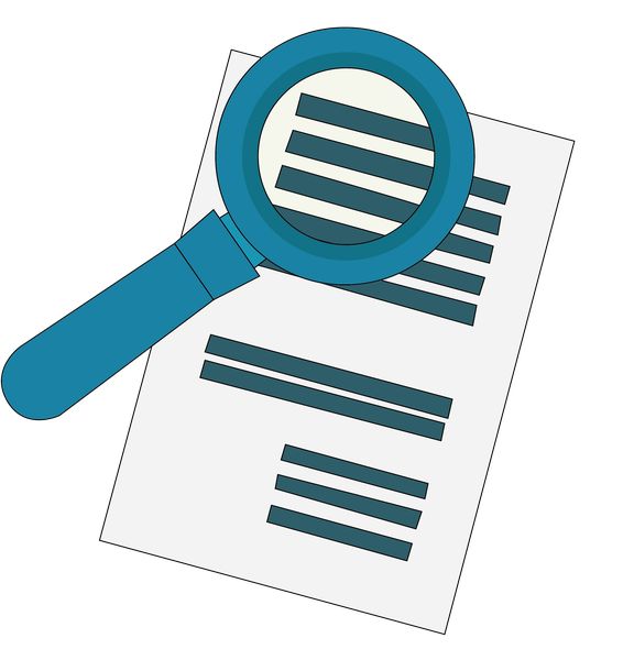 Lupe sucht auf einem beschriebenen Blatt